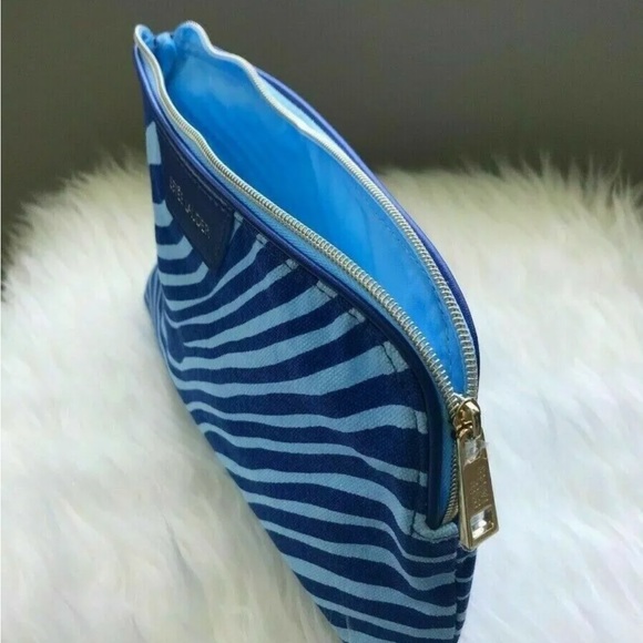 Estée Lauder | Blue Zebra Print Canvas Cosmetic Bag with 6 Piece Travel Set - Picture 2 of 5